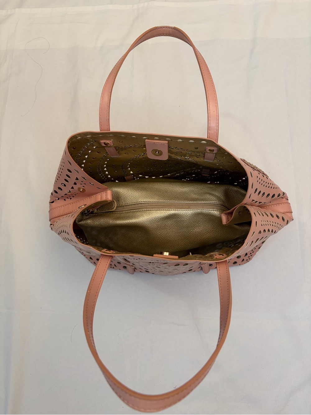 Urban Expressions Pink Perforated Floral Vegan Leather Tote Bag Boho Chic - Picture 9 of 11